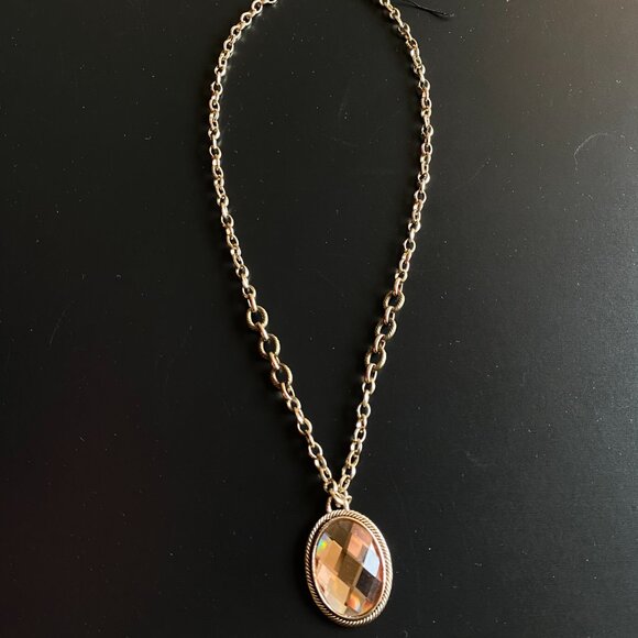 Chico's Gold Tone Faceted Oval Pendant Necklace Chunky Chain Statement Jewelry - Picture 4 of 10